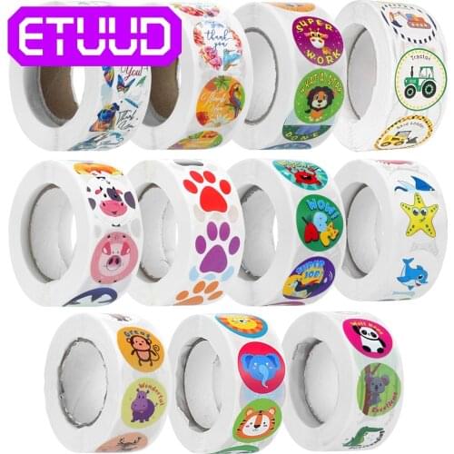 500Pcs/Roll Animals Thank You Stickers 1" Kids Party Reward Gift Bags Labels