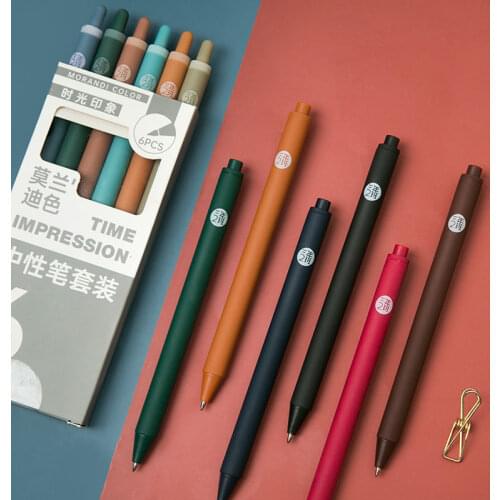 6 Pcs/set Colored Gel Pens Vintage Color Ink Marker Liner 0.5mm Pen Writing Stationery Gift Office School Supplies