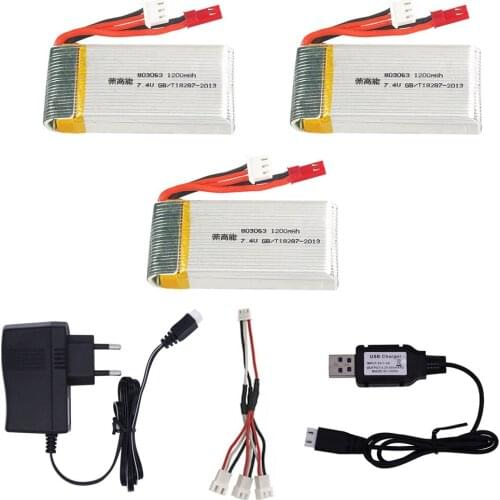 7.4V 1200mAh 2S 803063 30C Lipo battery JST Plug with charger set for Yi zhang X6 H16 MJX X101 X102 RC toys Drone Spare Parts