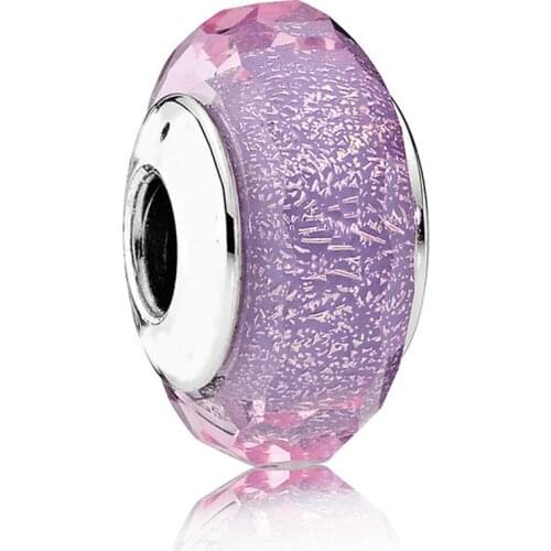 Authentic S925 Bead DIY Jewelry Murano Glass Charms fit Lady Bracelet Bangle Purple Shimmer Charm Lady Gift