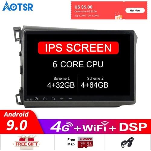 Android 9.0 Car No DVD Player GPS Navigation Multimedia Player For Honda Civic 2012-2015 Auto Stereo Radio headunit player dsp