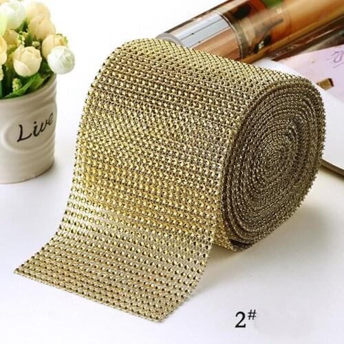 2Yards 4.75" Width Golden Sparkling Diamond Mesh Wrap Crystal Rhinestone Ribbon Wedding Home Decoration DIY Accessories