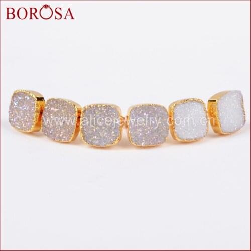 BOROSA 5Pairs Fashion Agates Titanium Druzy Square Stud Earrings Gold electroplated AB color Drusy Earrings for Women G0679