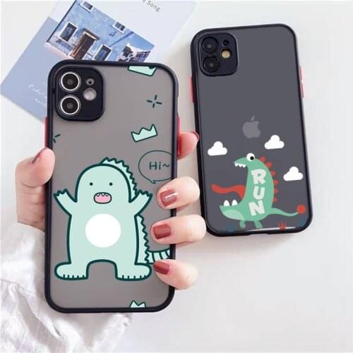 Phone Case For iPhone 12 11 Mini Pro XR XS Max 7 8 Plus X Creative cute dinosaur Matte transparent Cover