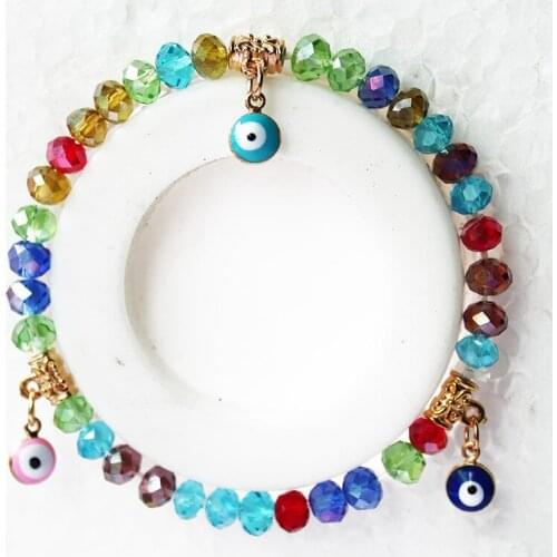 ISINYEE Fashion Blue Turkish Evil Eye Charm Bracelets Glass Crystal Beads Bracelet For Women Girls Elastic Summer Hand Jewelry