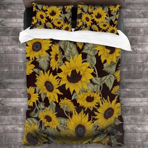 Sunflowers Flowers Pattern Duvet Cover Set Polyester Microfiber Plant Print 2/3pcs Bedding Set with Zipper Ties Pillowcases