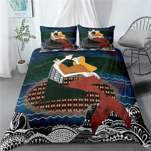 3D Fashion oil Painting Hand-Painted Mermaid Bedding Set Family Bedroom Decoration Sea Daughter Duvet Cover Pillowcase Full Size