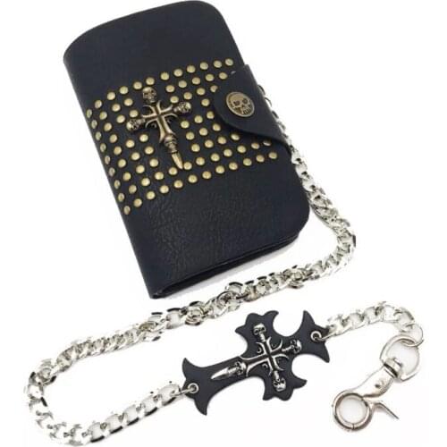 Vintage Genuine Cow leather Skull Rivets Wallets for Male Long Hasp Wallet Skeleton Purse Clutch ID Bank Card Holders Carteira