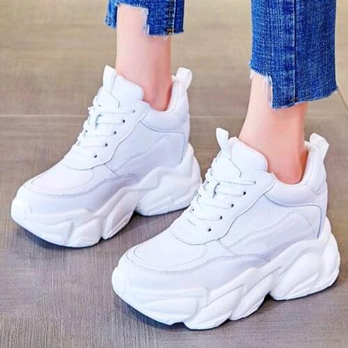 Casual Womens White Leather Platform Wedge Ankle Boot High Heel Increasing Height Round Toe Fashion Sneakers 35 36 37 38 39 34