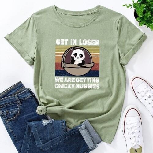 JCGO Summer Women T Shirt Plus Size 5XL Cotton Funny Panda Print Female Short Sleeve Oversized Tshirts Casual Graphic Tee Tops