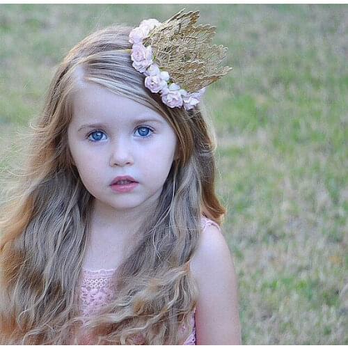 Hot Sale Baby Girls Khaki Lace Crown Tiara Headband Children Crown with Flower Headwear Birthday Gift Party Kids Hair Accessorry