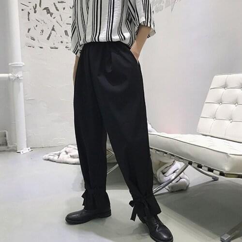 Moda retro calças casuais dos homens solto terno harem pant masculino harajuku streetwear