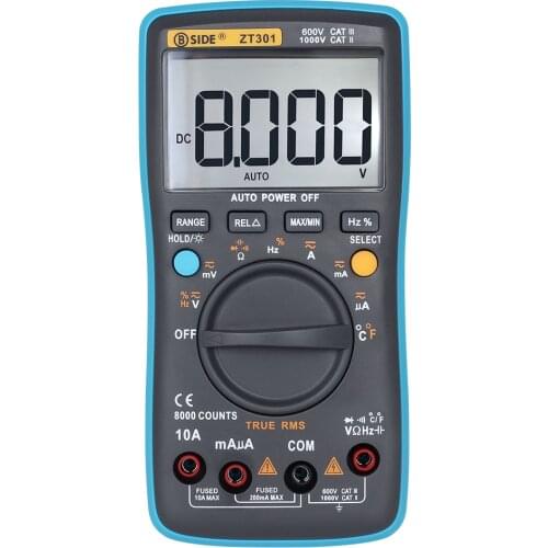 BSIDE Digital Multimeter AC DC Voltage Current 8000 Counts ZT301 Portable Handheld Ammeter Ohm Capacitance Temperature Tester