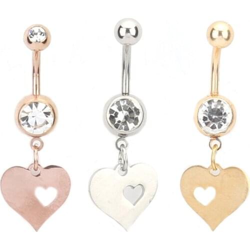Stainless steel gold / rose gold color body Piercing Navel Belly Button Rings Women Body Jewelry love pendant