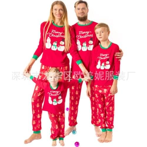 2021 new European and American women Christmas Santa Claus snowman color patchwork parent-child suit home clothes