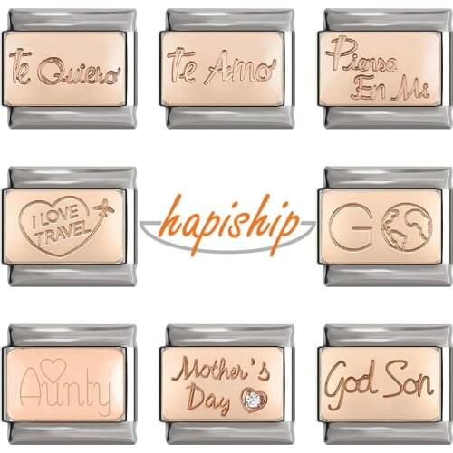 Hapiship 2020 New Original Daisy Rose God Son Mothers Day Italian Charm Fit 9mm Bracelet Stainless Steel Jewelry Making DJ273