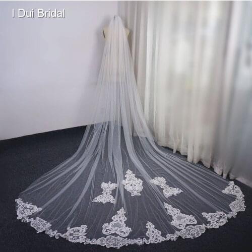 One Layer 3 Meter Lace Appliqued Wedding Veil Bridal Veil with Comb Attached