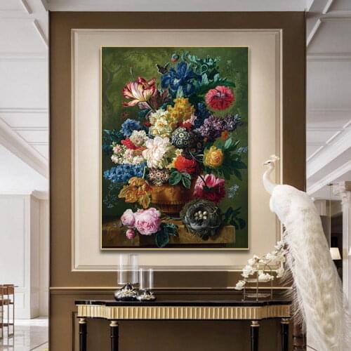 European Style Peony Flower Pure Hand-Painted Oil Painting Living Room Corridor Decoration Painting Light Luxury