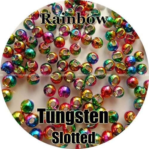 Rainbow Color, 100 Tungsten Beads, Slotted, Fly Tying, Fly Fishing