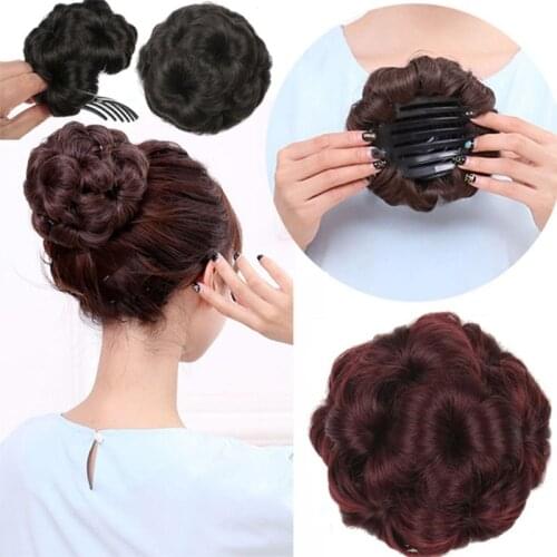 XINRAN Curly Hair Chignon Clip In Hair Bun Synthetic Hair Nine Flowers Chignon Donut Clip in ponytail Extensions For Women