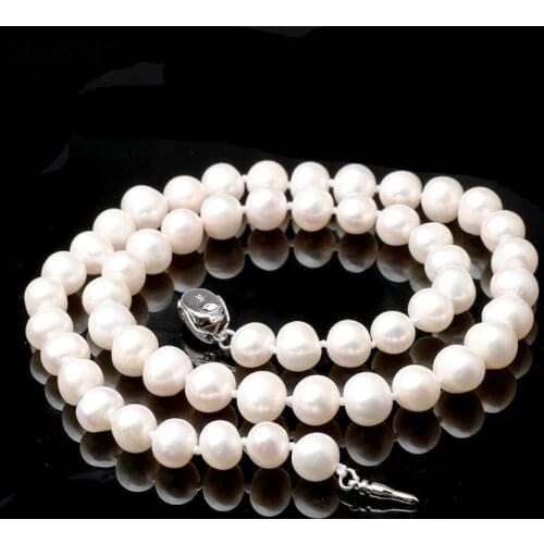 ShinyGem Fashion 7-9mm Round Natural Freshwater Pearl Choker Necklace For Women White Pearl Necklace Elegant Wedding Jewelry