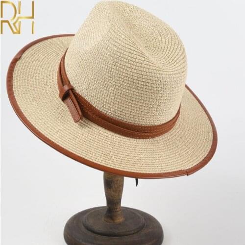 New Natural Panama Soft Shaped Straw Hat Summer Women/Men Wide Brim Beach Sun Cap UV Protection Fedora Hat