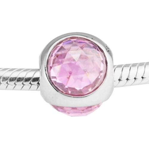 Fit Pandora Bracelets Radiant Droplet Charm Pink CZ Genuine 925 Sterling Silver Charms Beads for DIY Making Female Jewelry