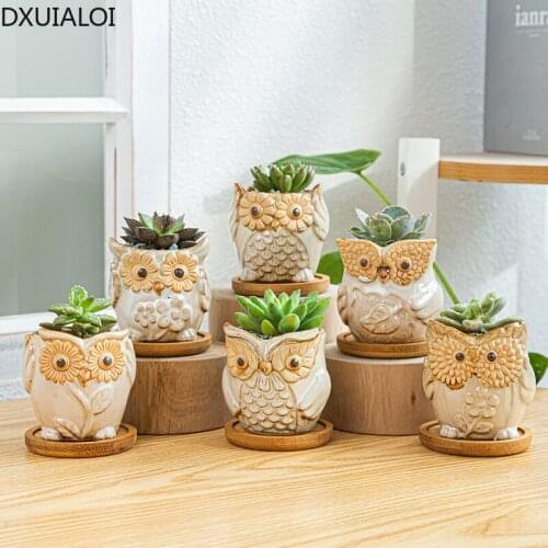 Home Decoration Simple Owl Set Ceramic Succulent Flower Pot Animal Succulent Plant Flower Pot Garden Flower Pot Decoration
