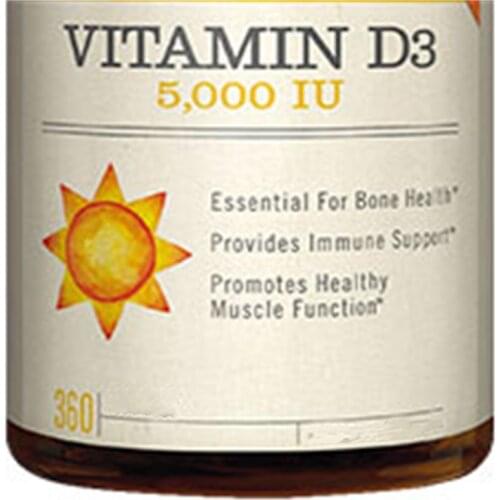 Fortified Vitamin D3 5000iu,360pcs Promotes calcium,bones, teeth and muscle funtion,prevention Osteoporosis,Promote joint health