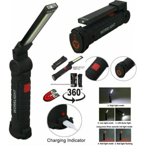 Usb Rechargeable Ip65 Waterproof with Built-in Battery Set Multi Function Folding Work Light Cob Led Camping Torch Flashlight