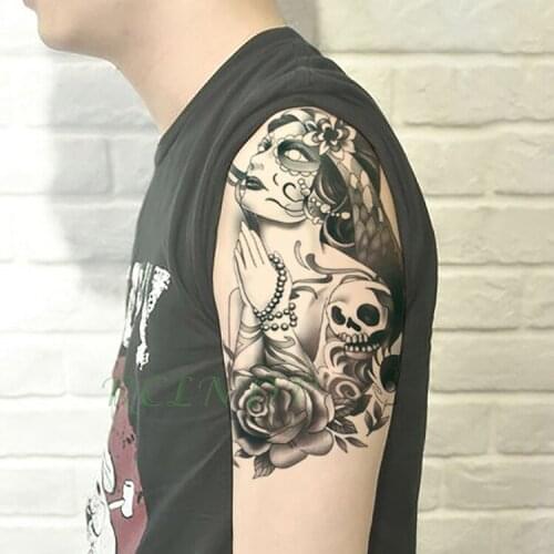 Waterproof Temporary Tattoo Goddess Sticker Beauty and Beast Artistic Skull Fake Tatto Flash Tatoo Leg Arm for Girl Women Men