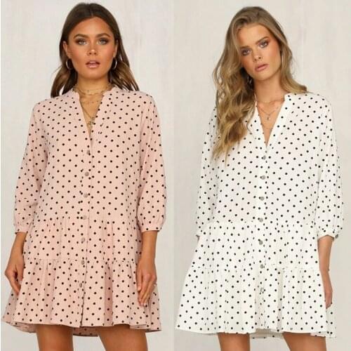 COLDKER fashion women casual dress dot v neck long sleeves cloth for female woman fomal clothing office ladies dress