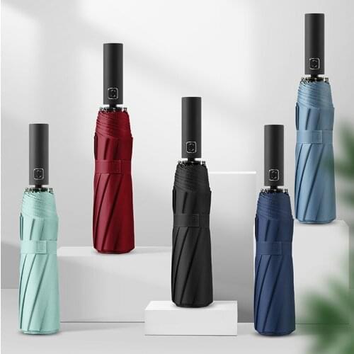 Windproof Reverse Automatic 3Folding Umbrella Rain For Men Women 10 Ribs Reflective Stripe Portable Female Umbrella Male Parasol
