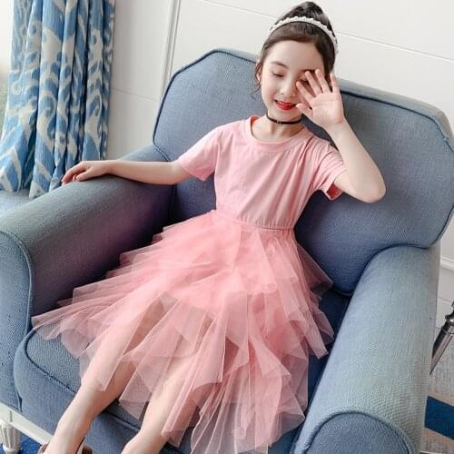 2021 Girls Short Sleeve Dresses Cotton Clothes Summer Floral Kids Casual Appliques Striped Clothing