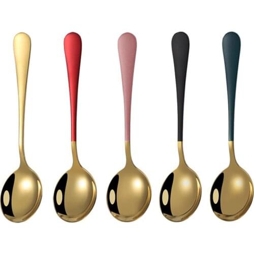 304 Stainless steel dinnerware set tea spoon Gold Dessert coffee spoon ice cream spoons Kitchen Bar tools Fashion Tableware