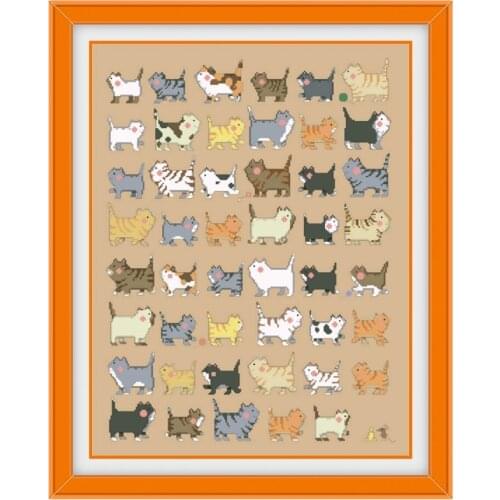 47 cartoon cats cross stitch kits animal aida fabric 18ct 14ct 11ct flaxen linen cotton thread embroidery kits DIY craft set