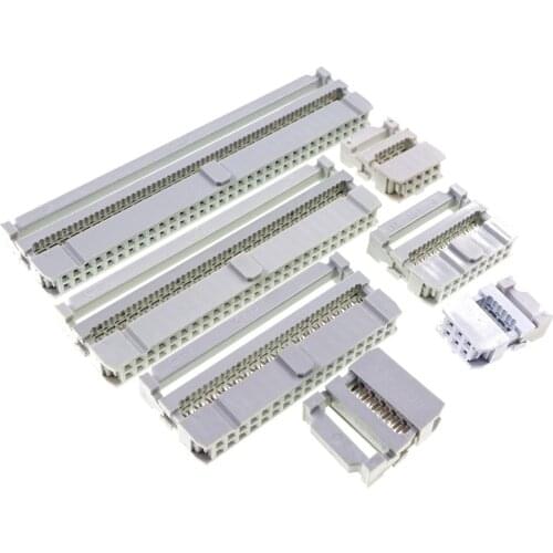 5 pcs 0.10" 2.54 mm Pitch 6 8 10 12 14 16 18 20 24 26 30 34 40 44 64Pin Female IDC Socket IDC Connector Ribbon Cable 1.27mm Grey