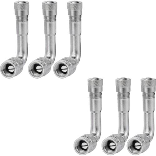 6 Pieces of Universal Chrome-Plated Schrader Tires with 90-Degree Oblique Angle Stem Extension Adapter Suitable