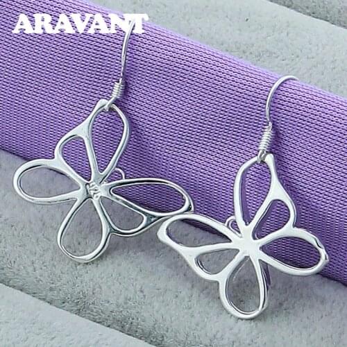 925 Silver Hollow Butterfly Drop Earrings For Women Wedding Fashion Silver Earring Jewelry