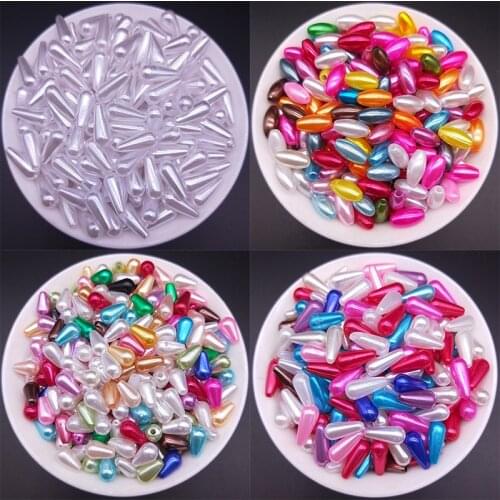 100pcs Mixed Color Beige White Imitation Pearl Beads Strips Water droplets Shape Beads DIY Bracelet NecklaceJewelry Accessories