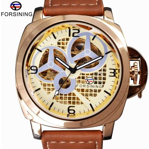 Forsining Windmill Designer Brown Strap Golden Watches Men Military Casual Series Automatic Watch Mens Watches Top Brand Luxury