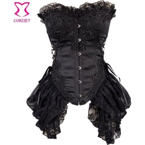 Sexy Victorian Black Lace Skirt Corset And Bustier Outwear Burlesque Steampunk Gotic Retor Corset Skirt Lolita Skirt Plus Size