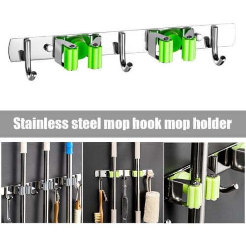 Broom Holder Heavy Duty Practical Clip Mop Organizer Wall Mount Strong Hook Stainless Steel Powerful Holder Space Saving Hanger