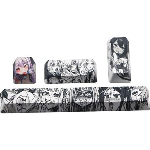 H4GA 4Pcs Japanese Anime PBT Space Keycaps Ahegao 6.25U ESC Spacebar Keyboard