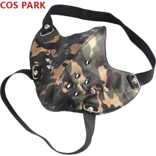 PU Mask Leather Dust Mask Creative Camouflage Spikes Locomotive Mask Belt Mask Accessories Personality Cosplay Halloween Props