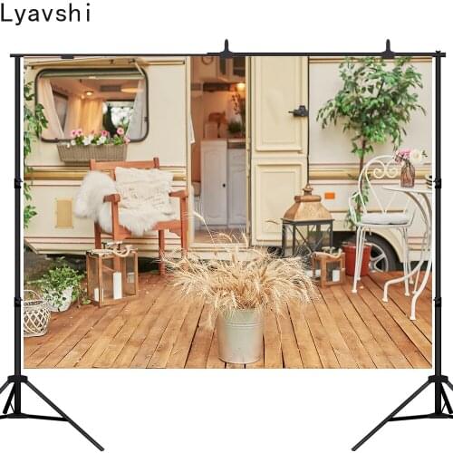 Lyavshi Photography Backdrops Summer wheat ear RV Family picnic camping Childrens Birthday Photo Background Props Studio Booth