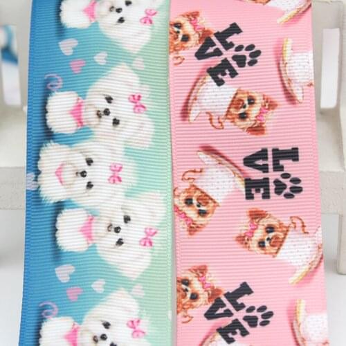 Cartoon cute dog printed grosgrain ribbon 38mm 10 yard set diy handmade bows fabric party derection ribbons