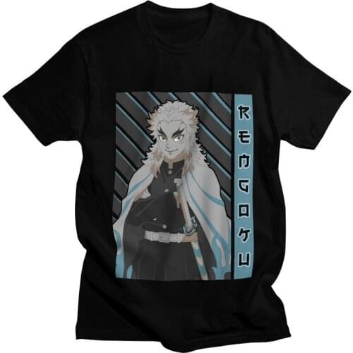 Rengoku Kyojuro T Shirt Mens Cotton Printed T-shirt Fashion Tshirt Short Sleeve Anime Manga Demon Slayer Tees Tops Gift