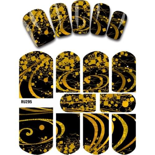 UPRETTEGO NAIL ART BEAUTY WATER DECAL SLIDER NAIL STICKER DARK BACKGOUND FLOWER YELLOW STARS FIREWORK RU295-300