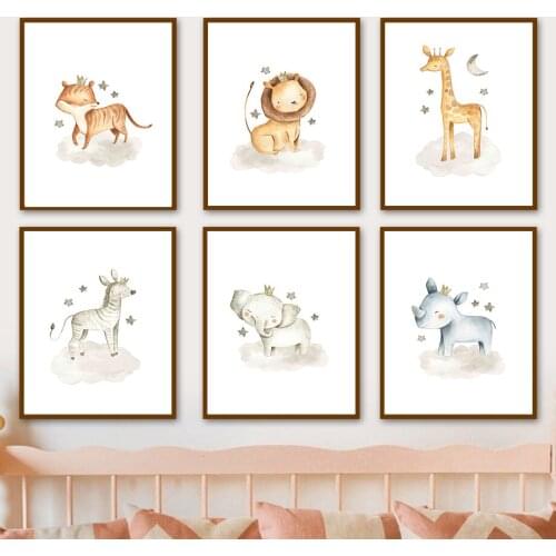 Lion Tiger Elephant Rhino Zebra Giraffe Animal Wall Art Canvas Painting Nordic Poster And Prints Wall Pictures Kids Room Decor